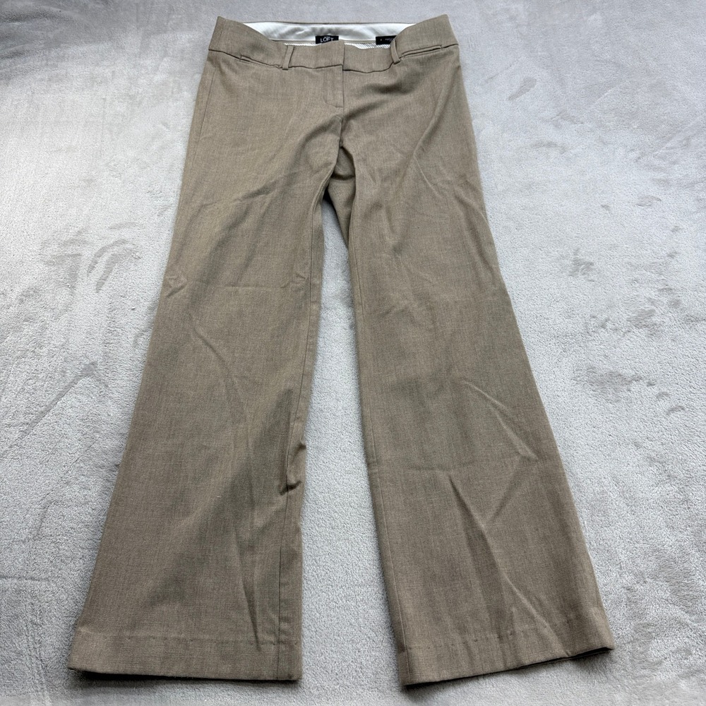 Ann Taylor Loft Marisa Trouser Women's 4 Tan Wide Leg Linen Blend Dress Workwear